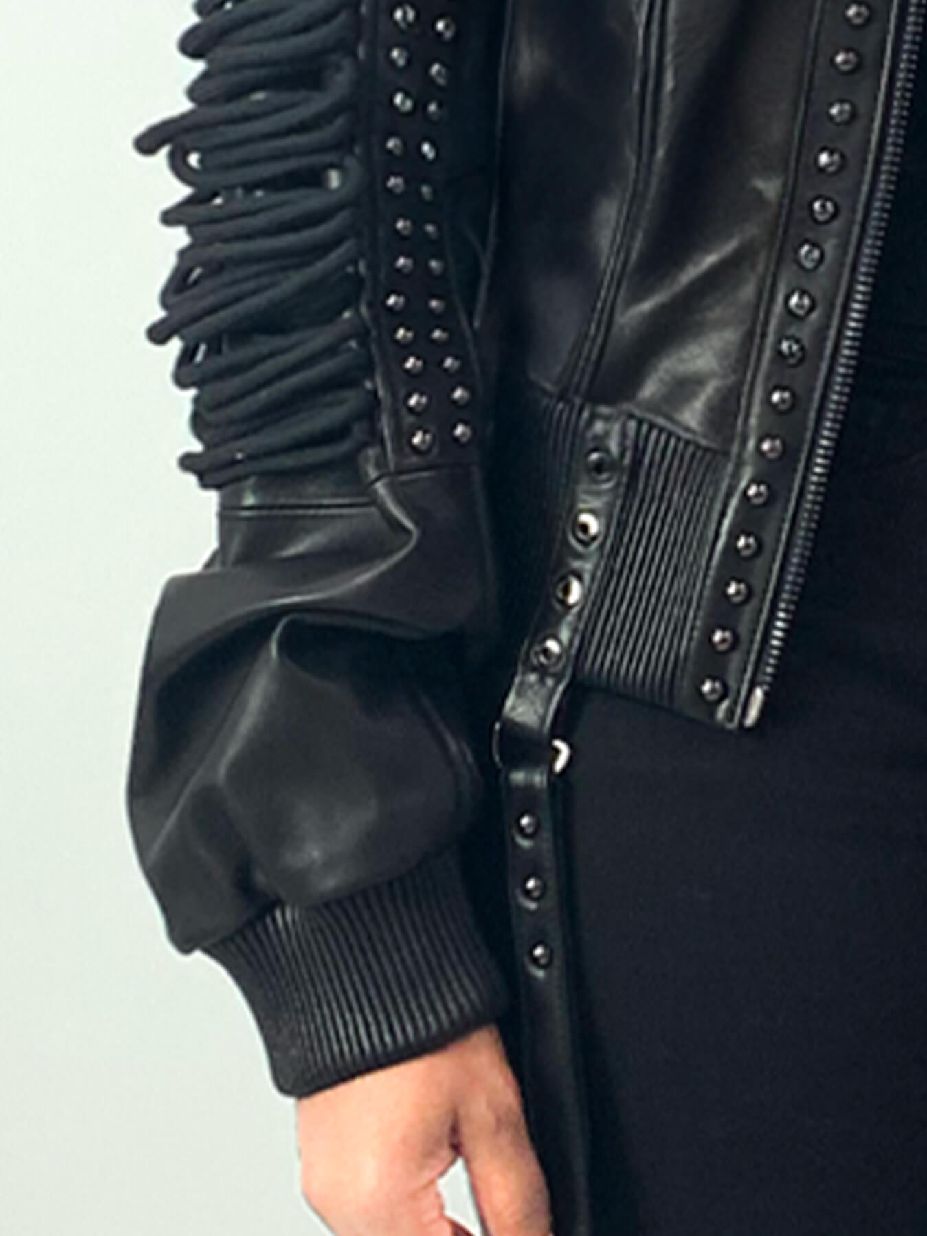 Lace Up Leather Bomber Jacket