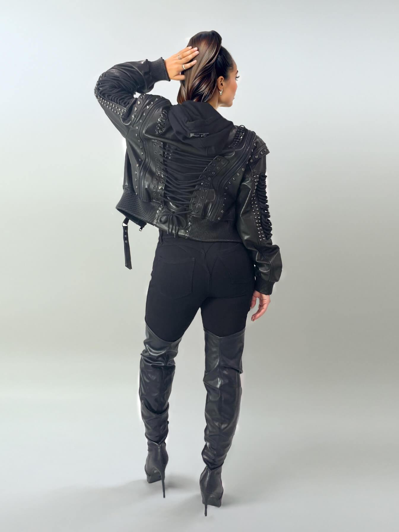 Lace Up Leather Bomber Jacket