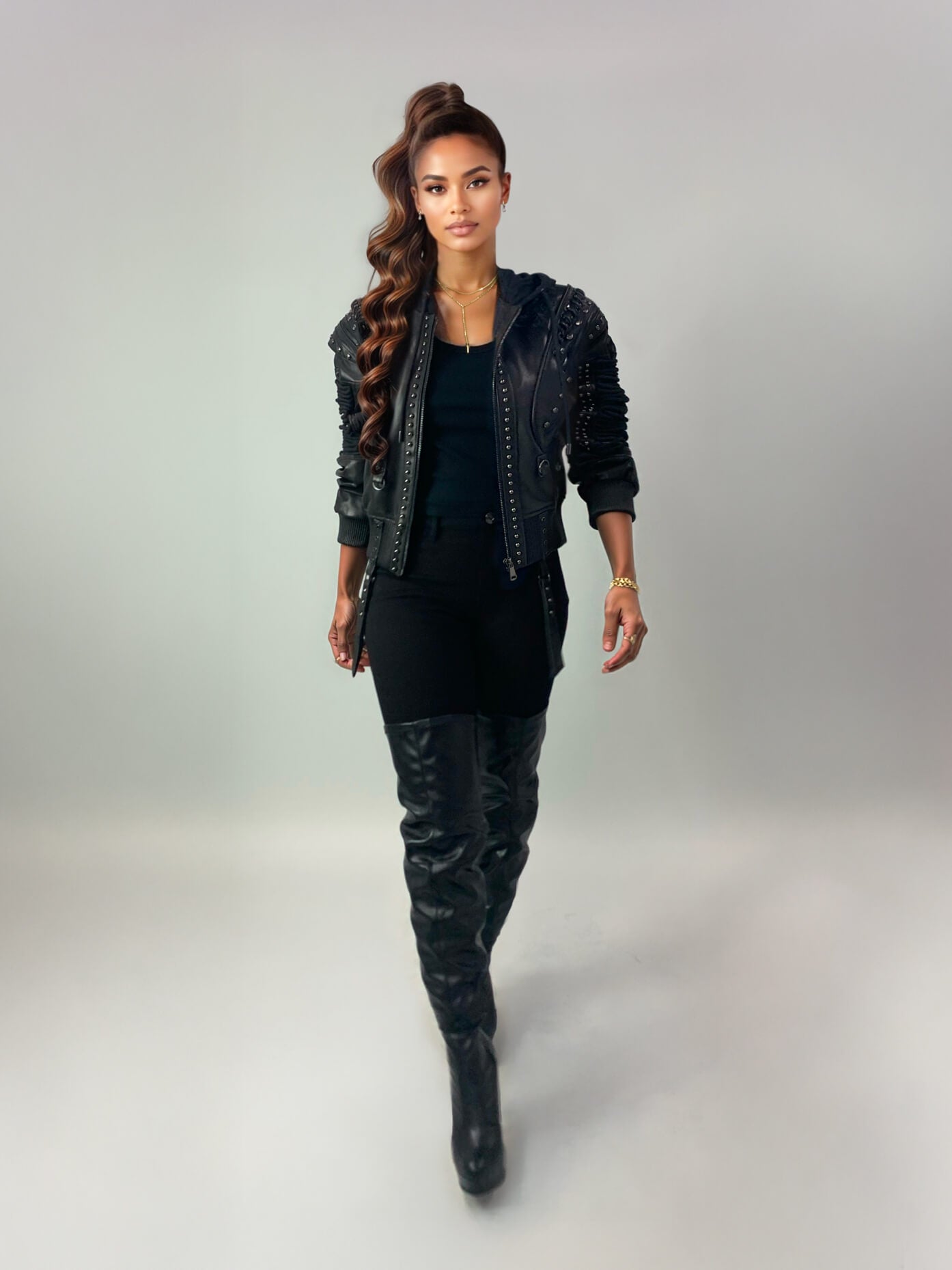 Lace Up Leather Bomber Jacket